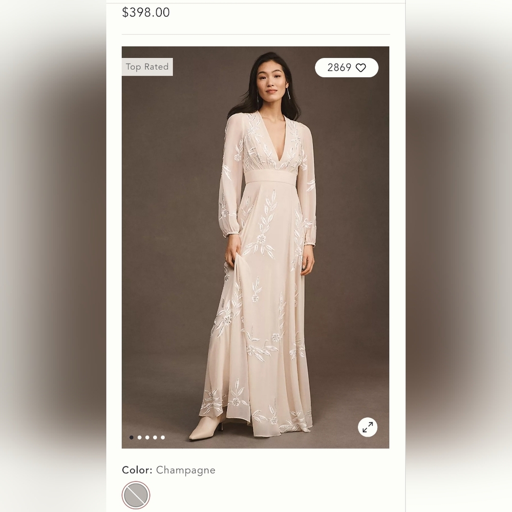 BHLDN Belize Embroidered A-Line Long-Sleeve V-Neck Gown Anthropologie